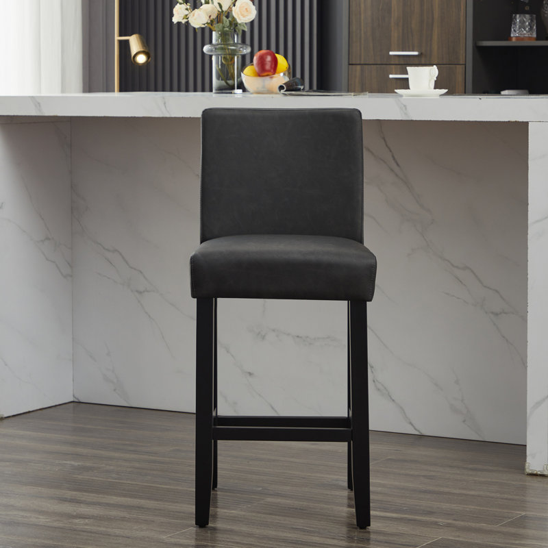 Tabouret de bar et de comptoir rembourré avec structure en bois massif, Noir / similicuir, 1