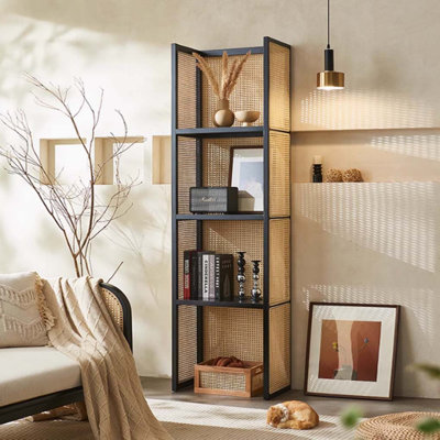 Rattan Multi-Tier Organizer Bookcase
