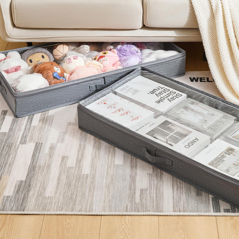 3 Pack Under Bed Storage Containers, Low Profile Underbed Shoes And Clothes Storage Organizer With Sturdy Sidewalls/Bottom