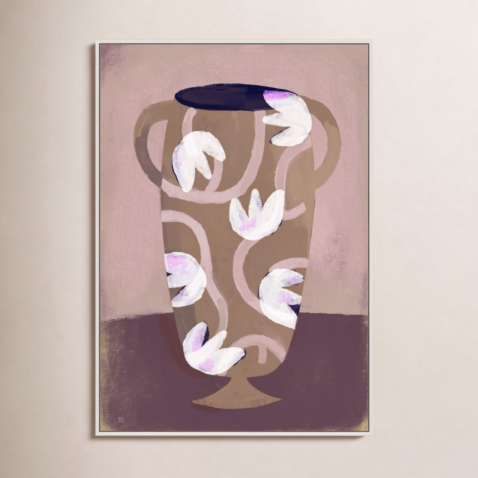 Flowered Vase Print by Marco Marella, 25" H x 17.5" W, White Framed Canvas