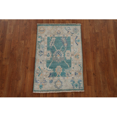 Tapis vert en laine noué à la main de conception unique nouvel âge 2 pi x 3 pi 0 po Shylar