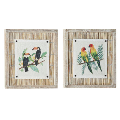 Reproduction d’art sur papier, « Parrot on Reed-2 pièces »