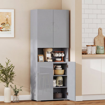  180cm Tall Kitchen Cupboard, Pantry Storage Cabinet, High Gloss Grey