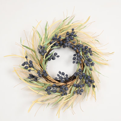 24" Artificial Boho Berry Pampas Grass Fall Front Door Wreath Thanksgiving Decor