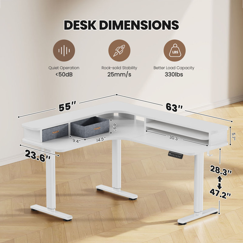 Olevide Adjustable Height Modular Steel Standing Desk, White