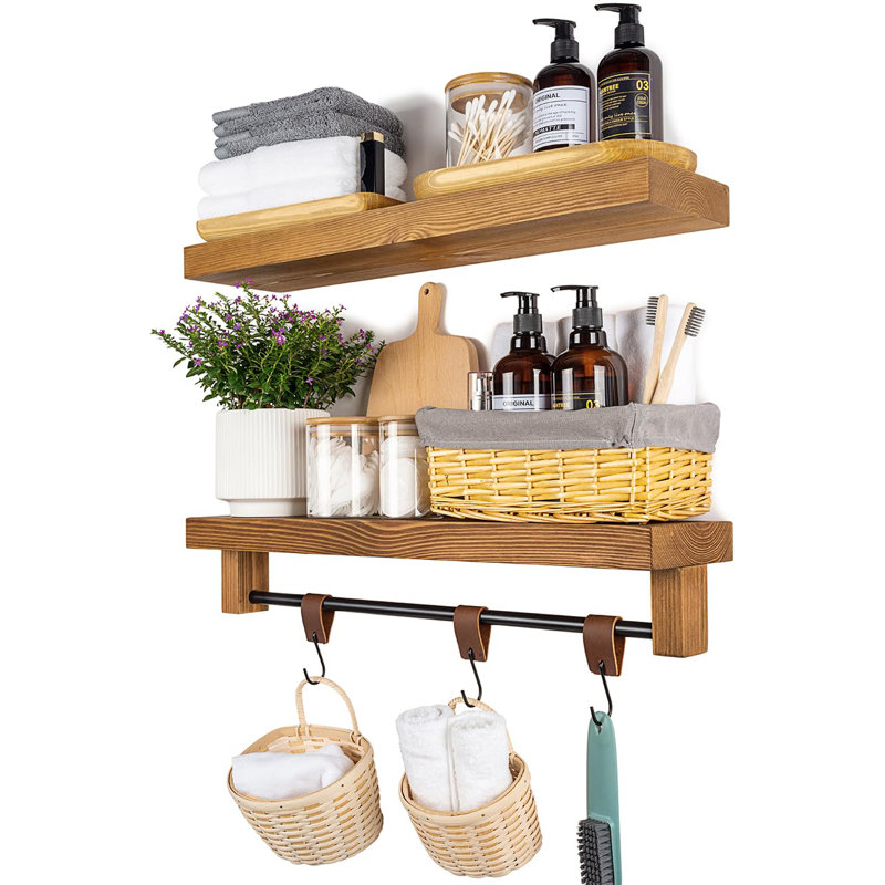 Gethyn Pine Floating Shelf, Golden Oak
