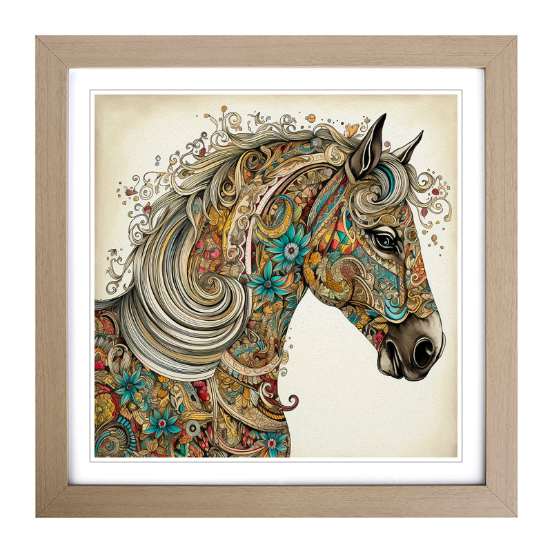 Horse Paisley No.2 - Framed Print, Oak
