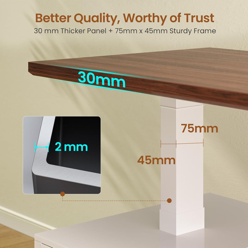 63" Height Adjustable Computer Desk with 3 Drawers Farmhouse Electric Standing Desk, White