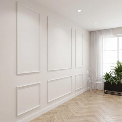 Pre-Cut Wall Molding Set, 6-Pack Self-Adhesive Wainscoting Accent Panels, Glue-On Trim for Living Room Bedroom Hallway Decor, White