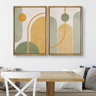 Mid Century Modern Boho Vintage Yellow Green Polygons Abstract Shapes Digital Art  Art  Calm/Zen On Canvas 2 Pieces Print