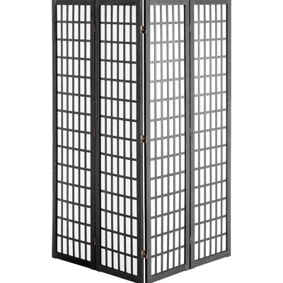 Paravent japonais avec 4 panneaux - Paravent pliant en bois pour espaces intérieurs dans le bureau et le restaurant de la chambre à coucher, 360 pivotant et fonctionnel, construction, teinte noire, profondeur du produit: 70,59, 17,07