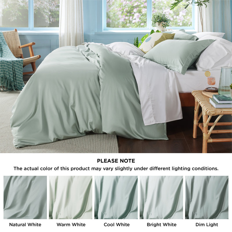 Bedsure Lyocell Cotton Hybrid Duvet Cover, Queen Duvet Cover + 2 Standard Shams, Forest Green
