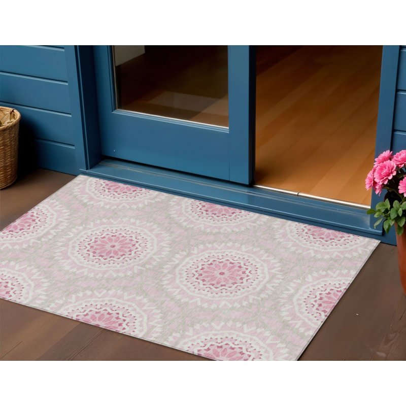 Tapis intérieur lavable à motif de médaillon ivoire 3 pi x 5 pi