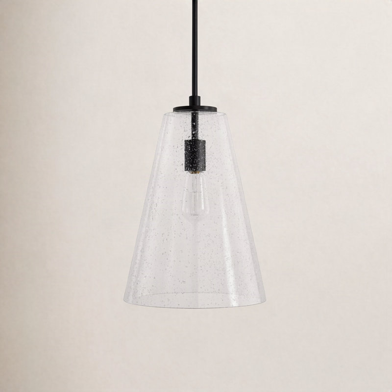 Luminaire suspendu conique à 1 lumière Evanne, Noir satiné