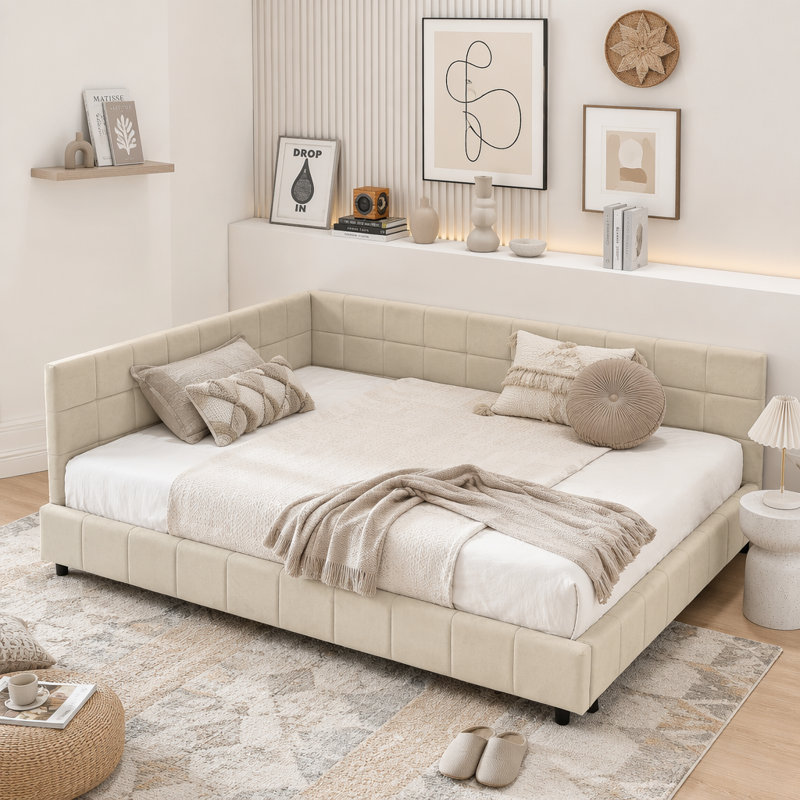 Lit de jour en velours capitonné, Beige
