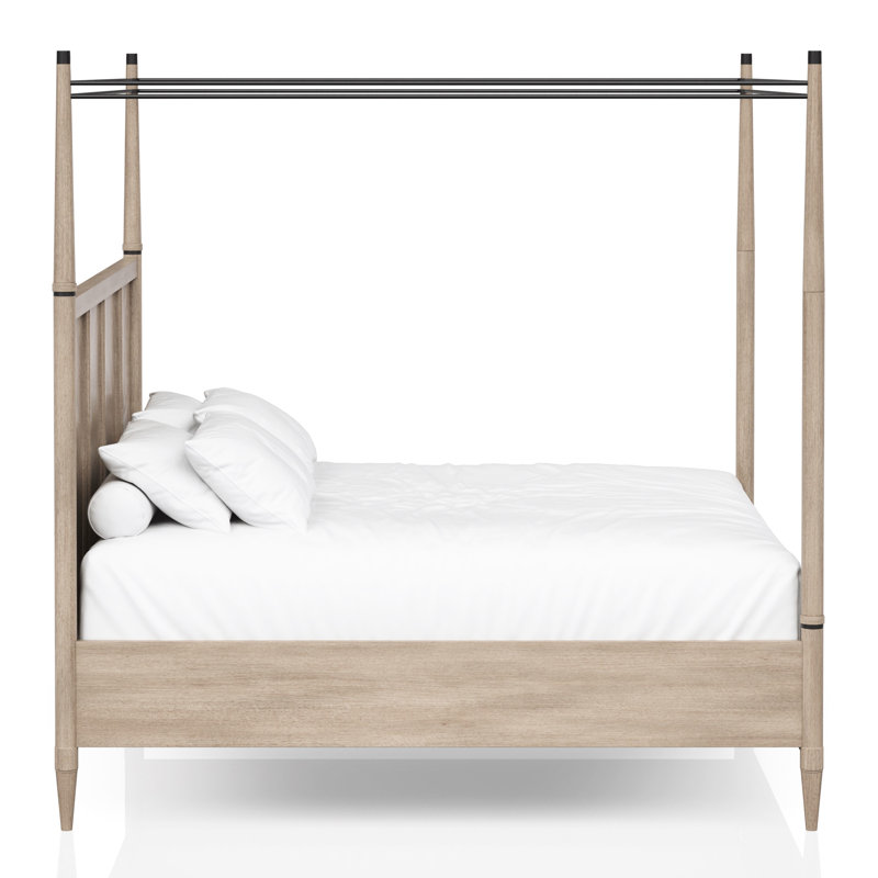 King Bed In Sand Coloured Wood With A Veneer Headboard And Casual Style Herringbone Pattern Solid Materials