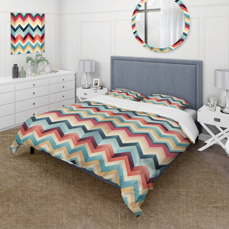 Ensemble de housse de couette à chevrons multicolores Soft Color Vintage, Housse de couette pour très grand lit et 2 très