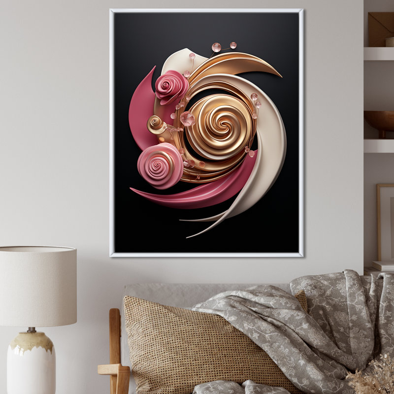 Décoration murale rétro, glam, liquide, minimal, rose, blanc et noir I - Formes abstraites, H 32 po x l 24 po x P 1 po