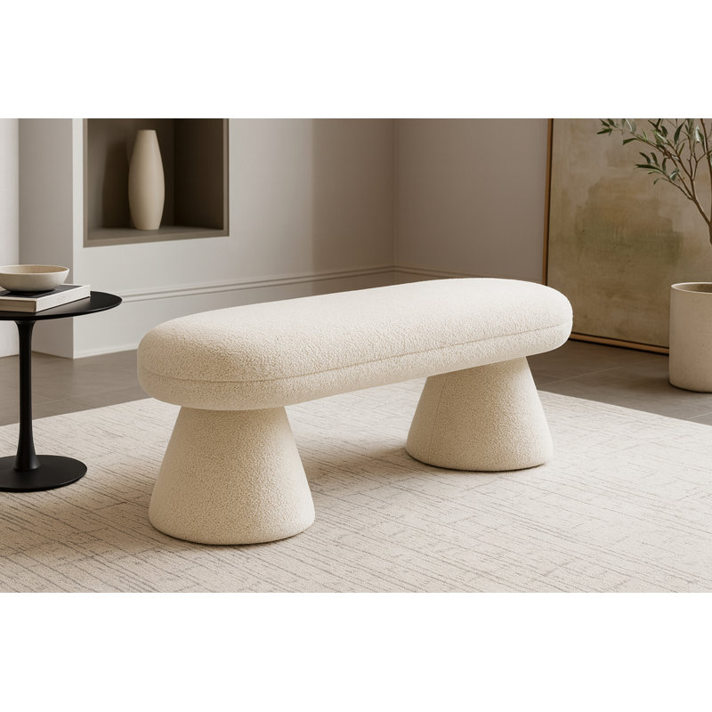 Banc rembourré Brimfield Drum, Tissu beige en fausse peau de mouton