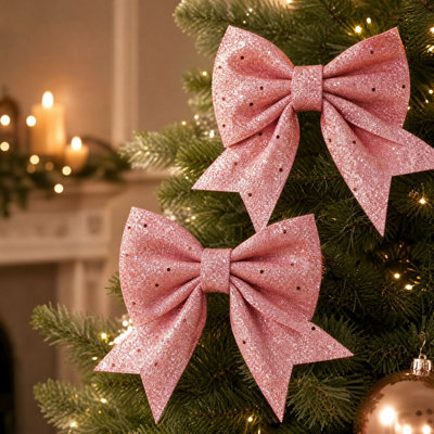 Décorations de Noël à paillettes - nœuds de cadeau attachés 6 couleurs ruban étincelant ornements arc décoratif pour l'emballage de cadeaux de Noël