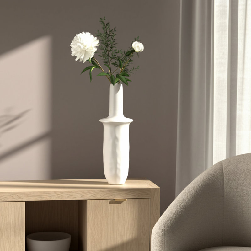 White Modern Ceramic Table Vase For Home Decor, Decorative Flower Vase With Unique Contemporary Design, Perfect For Displaying  Fresh or Faux Floral Arrangements In Any Space, Cream