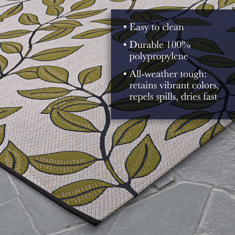 Dolce Floral Ivory Olive Flatwoven Indoor Outdoor Area Rug, Rectangle 2'3" x 3'11"