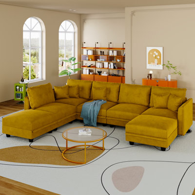 7 Seat Corduroy Convertible Modular Sectional Sofa With Storage, 5 Back Cushion 5 Throw Pillow