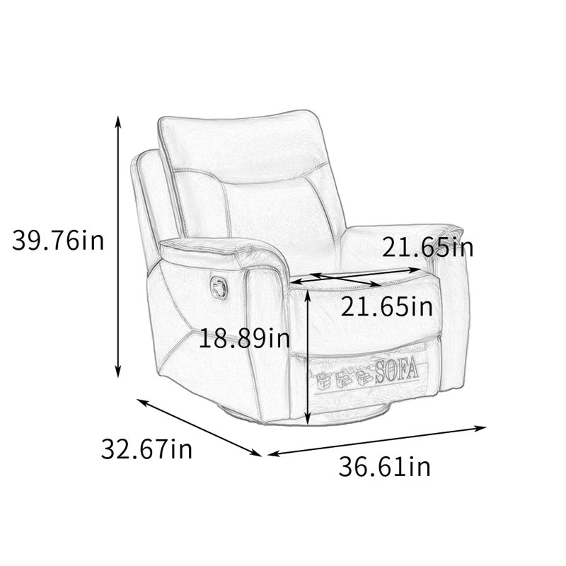 Living Room Casual Faux Leather Swivel Recliner, Orange