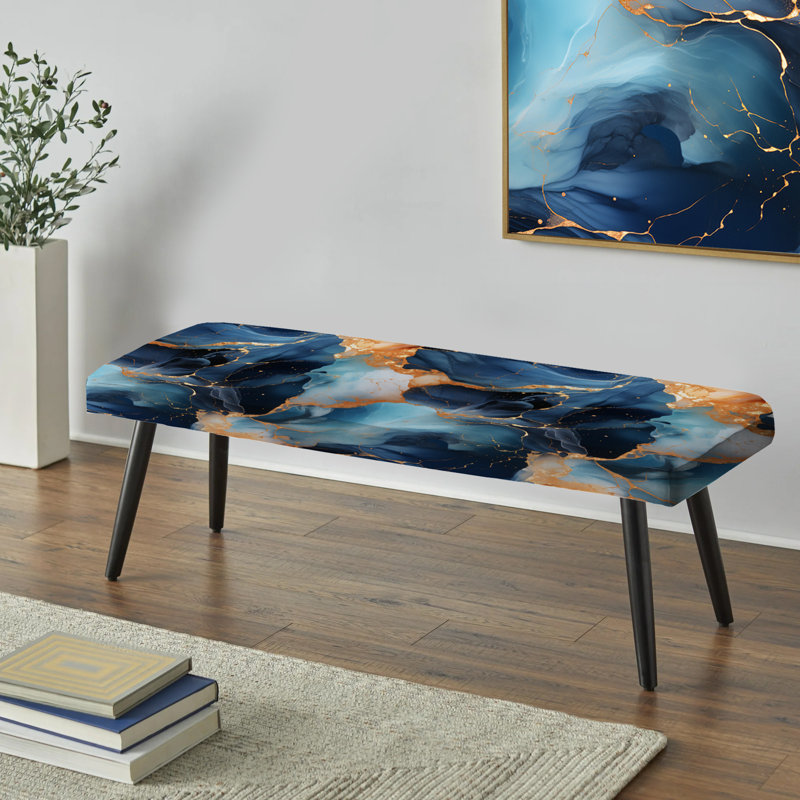 Banc rembourré en marbre bleu et or Celestial Radiance Marble Bliss