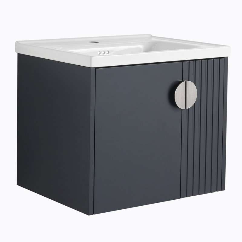 Meuble-lavabo simple 23,8 po avec plateau en céramique Foerer, Noir