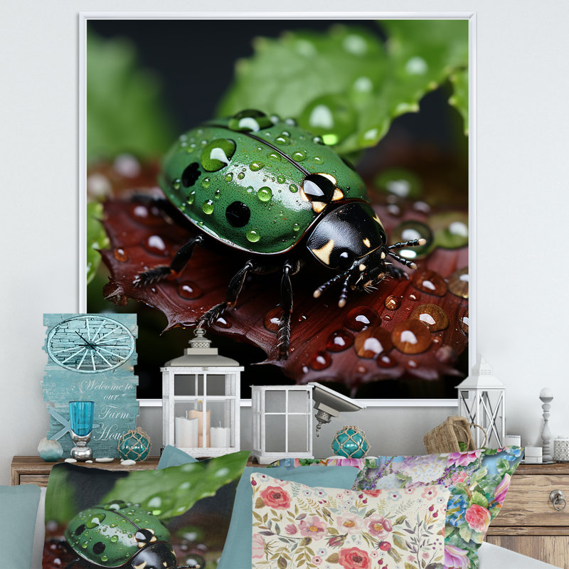 " Enchanted Ladybug Forest ", White Floater Framed, 36" H x 36" W x 1.5" D