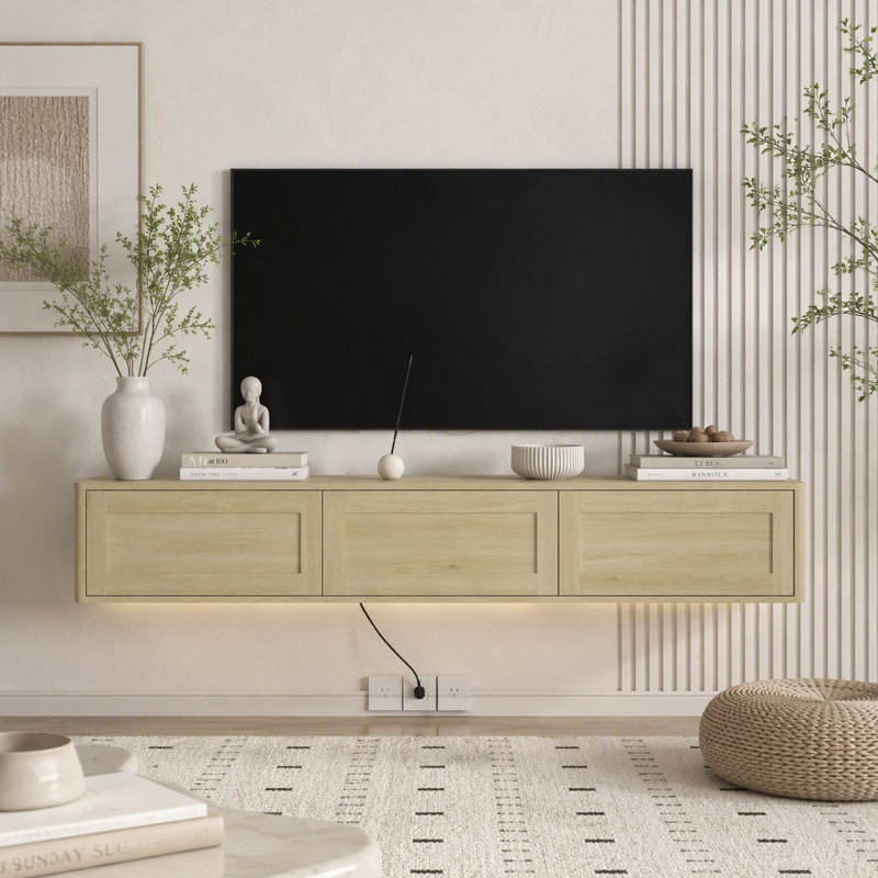 Meuble télé flottant, étagère murale avec lumières DEL, Wood2