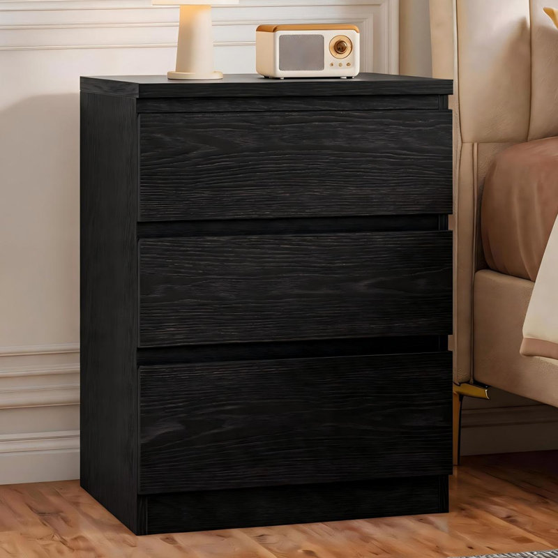 Wooden Nightstand with 3 Drawers, Black, Individual