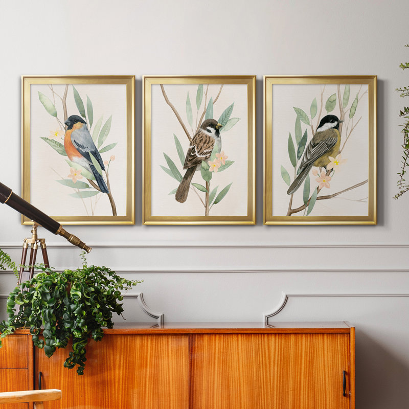 Tree Toppers I - Ensemble de 3 peintures sur toile encadrées, H 22,5 po x l 91,5 po x P 1,5 po, Doré
