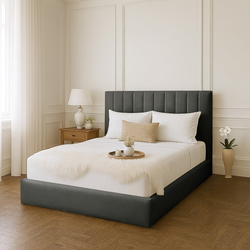 Mahida Upholstered Storage Bed, Super King (6'), Asphalt