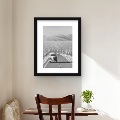 Car on the Road - Transportation Gray Framed Matted Print