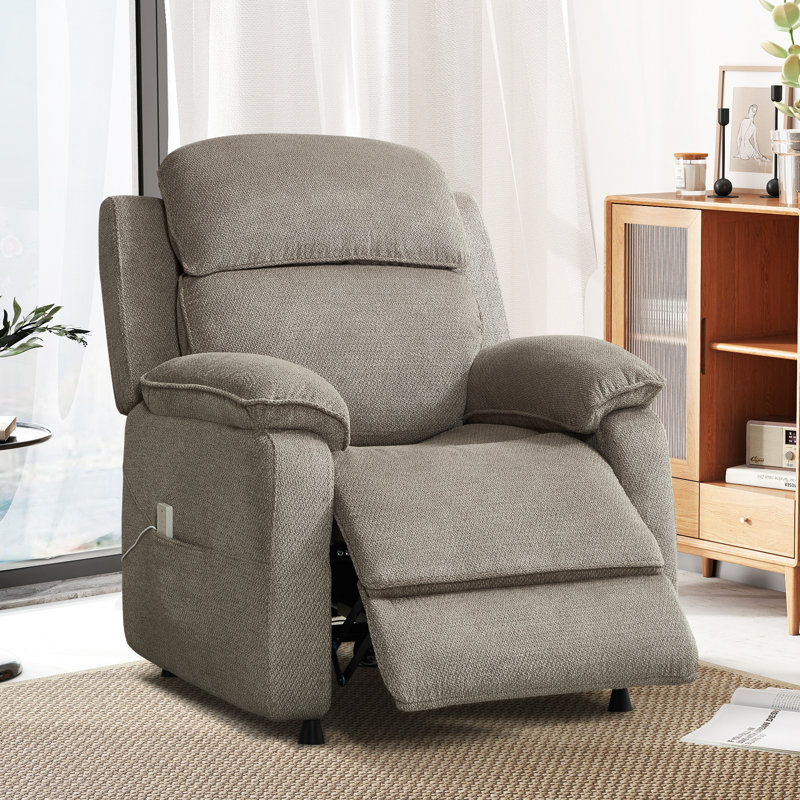Nicollas 36.61'' Wide Modern Soft Fabric Upholstery Power Reclining Chair with Remote Control & 4 Legs, Beige