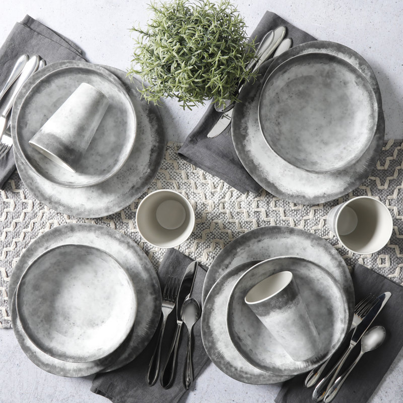 Gray Granite Melamine Dinnerware Set - Service for 4