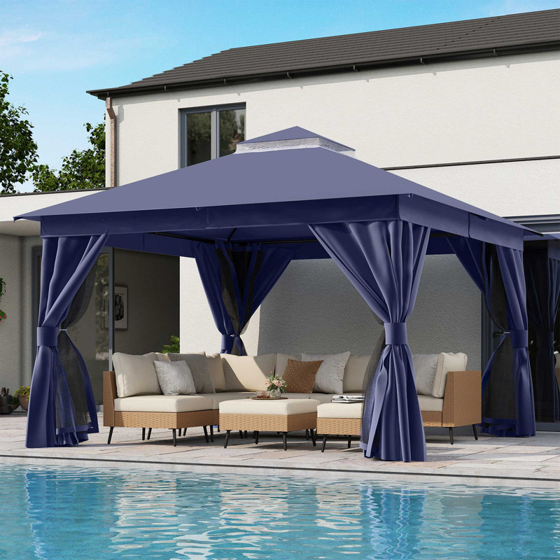 Pavillon de jardin en acier, Marine, H 112,8 po x l 144 po x P 144 po
