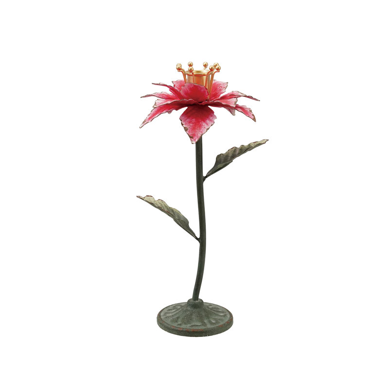 Painted Metal Poinsettia Shaped Taper Holder