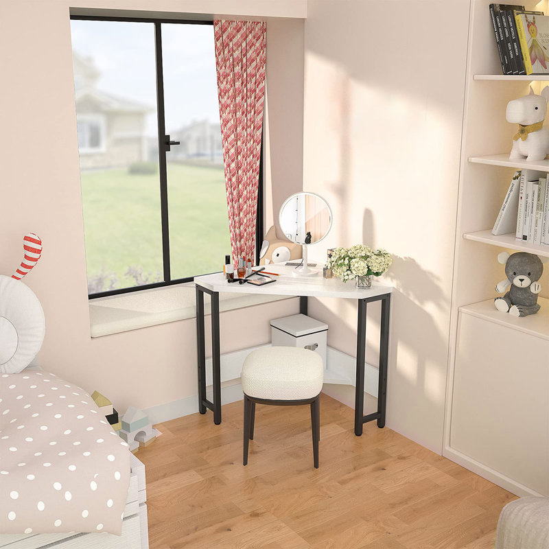 Danielys Corner Metal Base Writing Desk with Power Outlet, White
