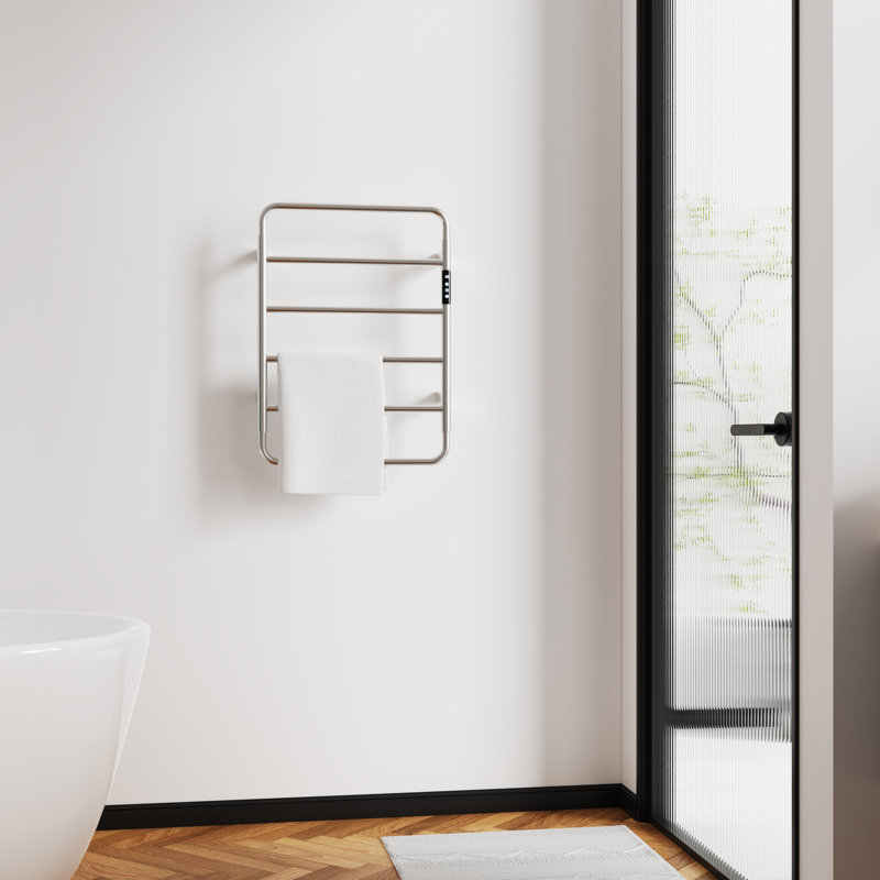 Wall Mount Electric Towel Warmer with Temperature Display, Plug in or Hardwired, Brushed Nickel