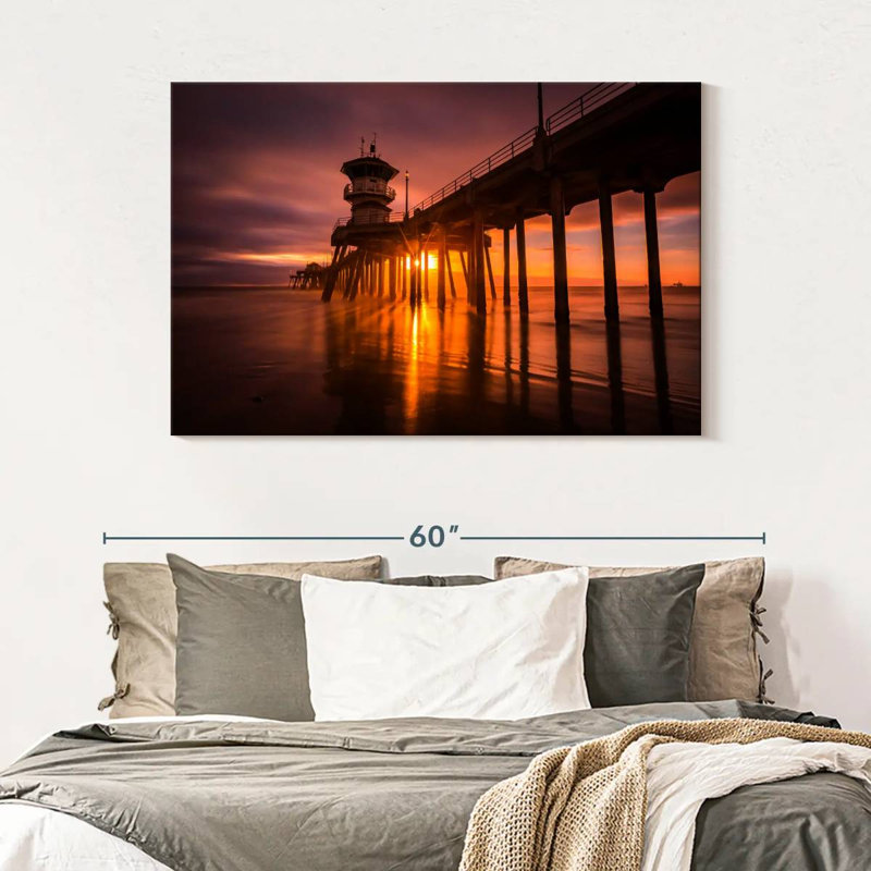 Coucher de soleil à Huntington Beach Pier, H 32 po x l 48 po