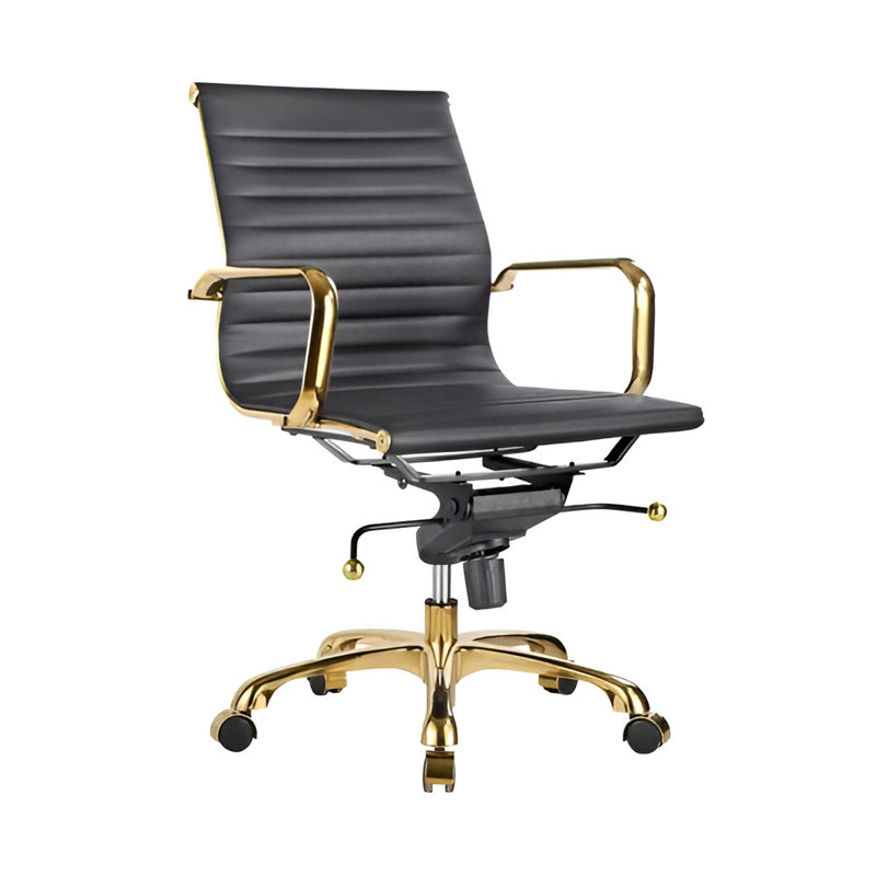 Chaise de bureau Toni à dossier bas avec structure dorée, Noir, noir, noir, noir