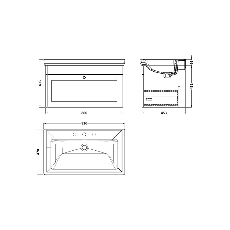 Classique 830mm Single Bathroom Vanity with Integrated Vitreous China Basin, Satin Gray