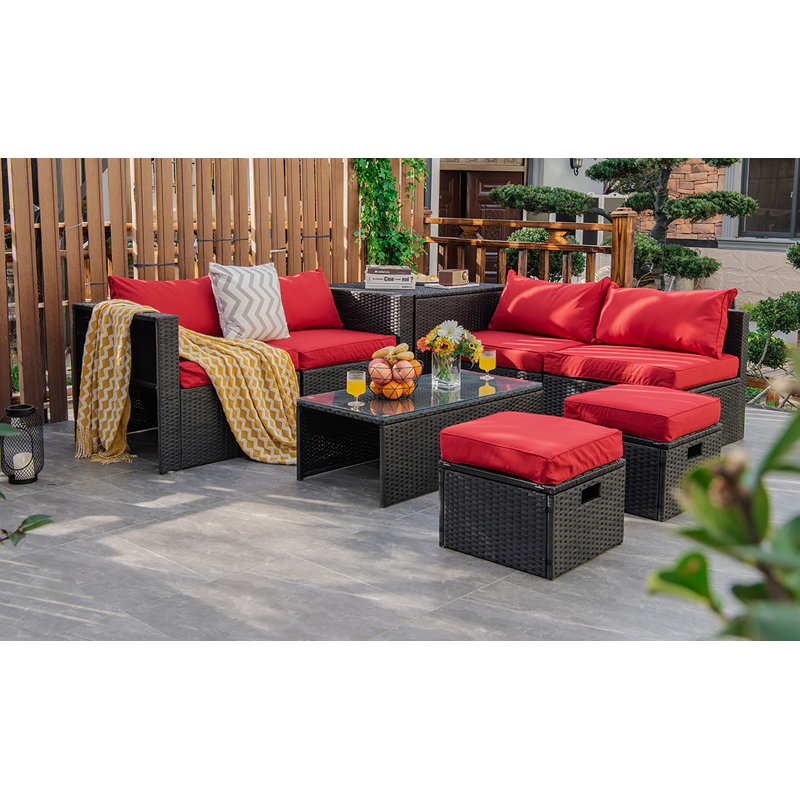 Aleshka 6 - Person Patio Conversation Set with Cushions, Red, Black