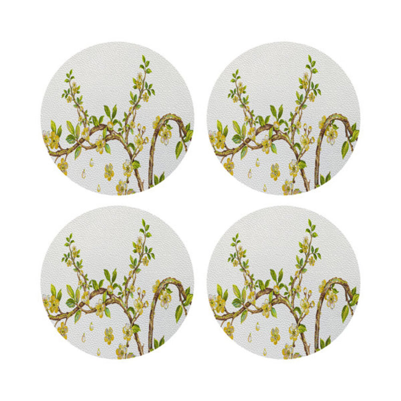 Sous-verres ronds en cuir cerisier jaune, Jaune