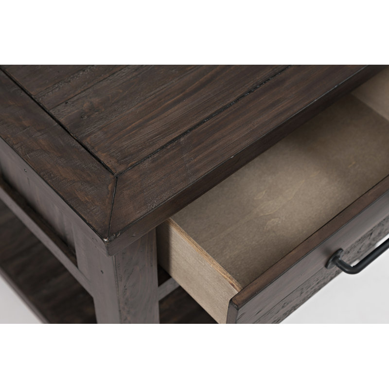 Hemsworth Solid Wood End Table with Storage, Dark Brown