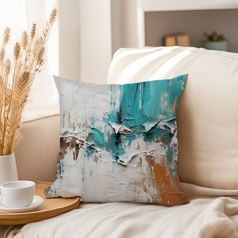 Abstract Teal Symphony Paint Brush Strokes Modern Transitional, 20"H x 20"W
