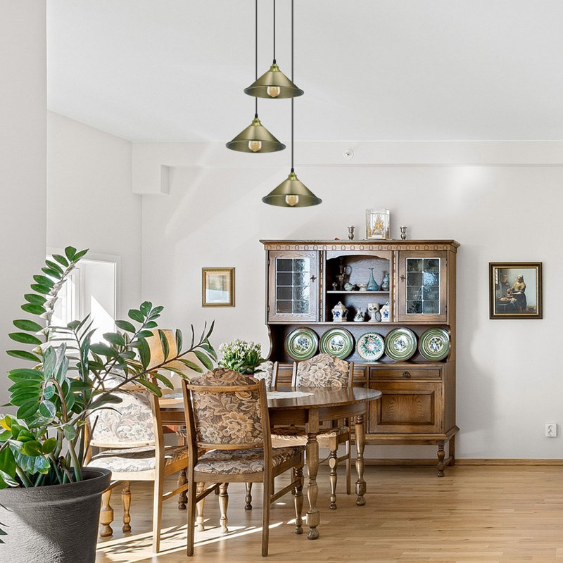 Kingsview 3 - Light Green Brass Cluster Pendant, No